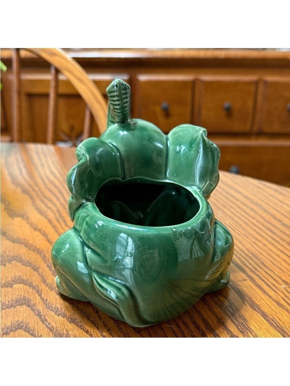 VTG Green Elephant Glazed Ceramic Planter Pot Good Luck Trunk Up - Picture 4 of 7